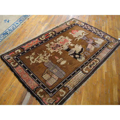 Antique Baotou Small Scatter Size Wool Brown Rug