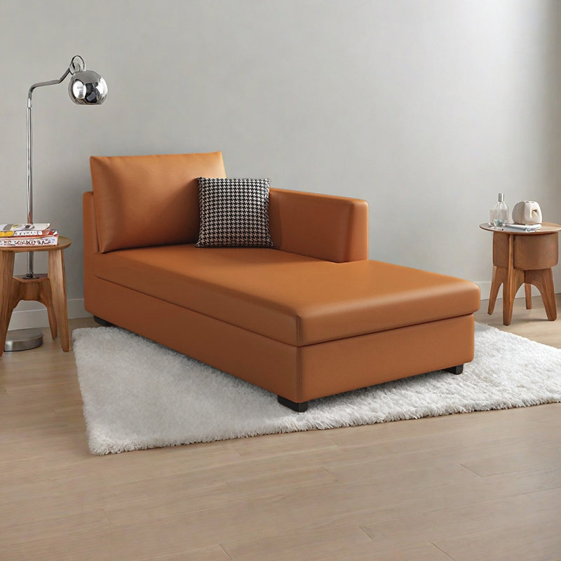 Chaise longue luxueuse en bois massif éponge moelleuse, Orienté à gauche (vu de face), Mélange de polyester orange