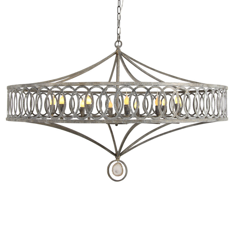 Lustre tambour à 12 lumières de style bougie Lafayette, Feuille d'argent