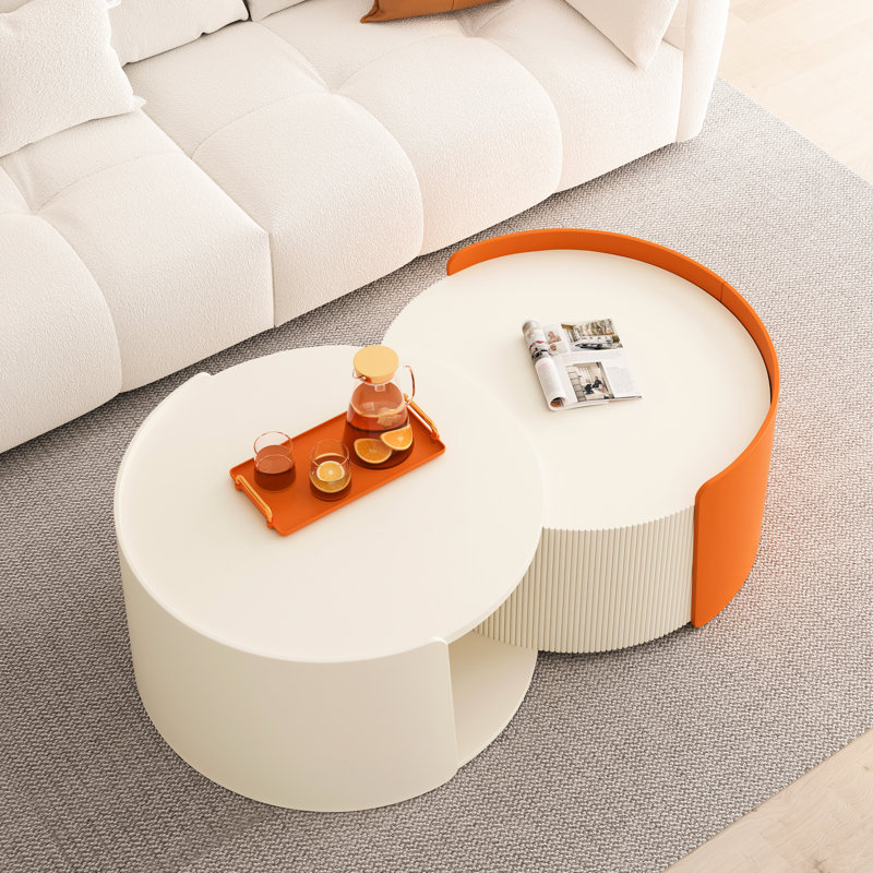 Table basse pour petites pièces, escamotable, blanche, sans assemblage pour gagner du temps, Blanc antique