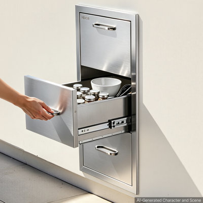 Tiroirs de cuisine extérieure, 76 cm (L) x 53 cm (H) x 41 cm (P), distributeur d'essuie-tout, pour rangement d'îlots de barbecue, bars de terrasse et postes de grillades, avec poignée, tiroirs intégrés pour organiser les accessoires de cuisine
