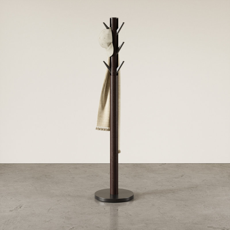 Solid Wood, Metal Freestanding 9 - Hook Coat Rack, Brown