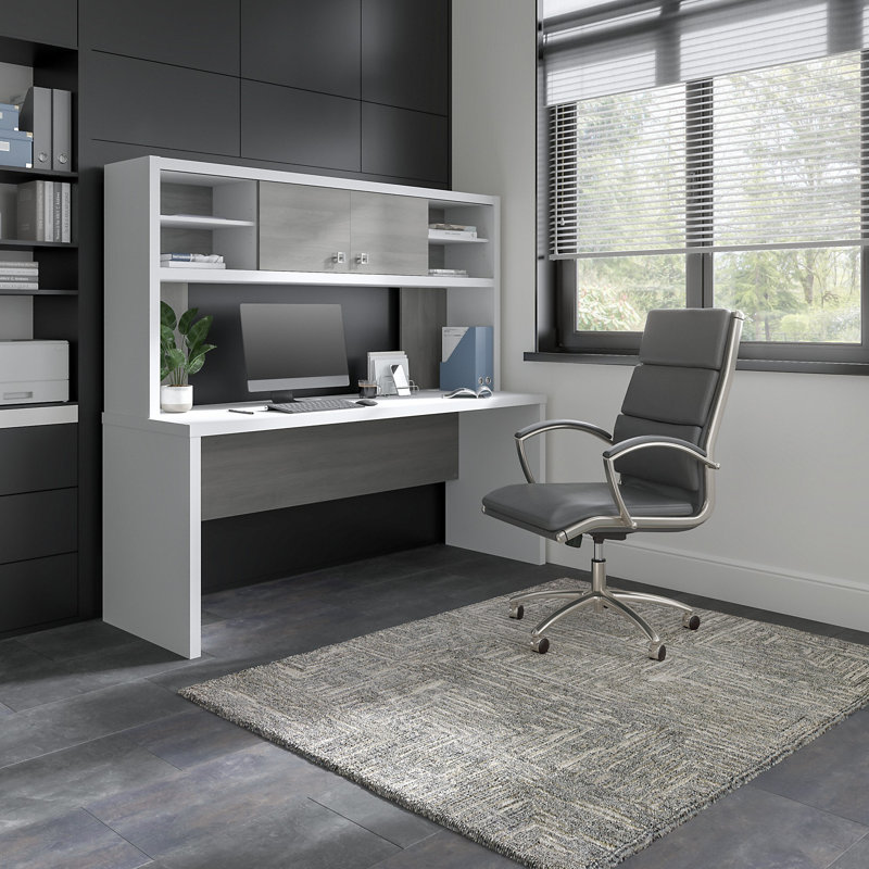 Crédence 72W avec rehausse Office 500, Blanc pur / gris moderne