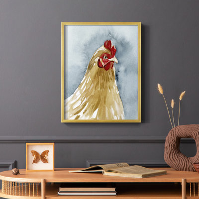 Portrait de poulet II, reproduction encadrée - bois massif