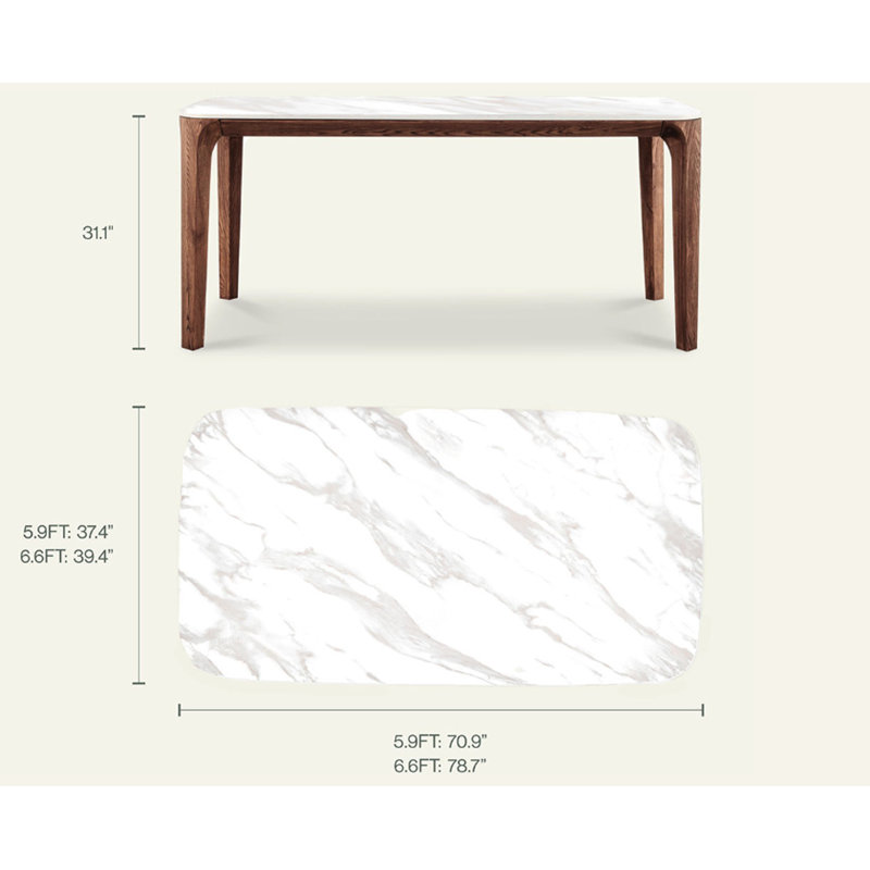 Modern Rectangular Walnut & Ceramic Dining Table / 5.9Ft