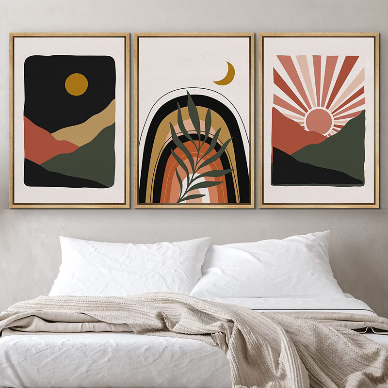 Illustration de formes abstraites géométriques de style Mid-Century Boho, H 36 po x l 72 po x P 1,5 po, Naturel
