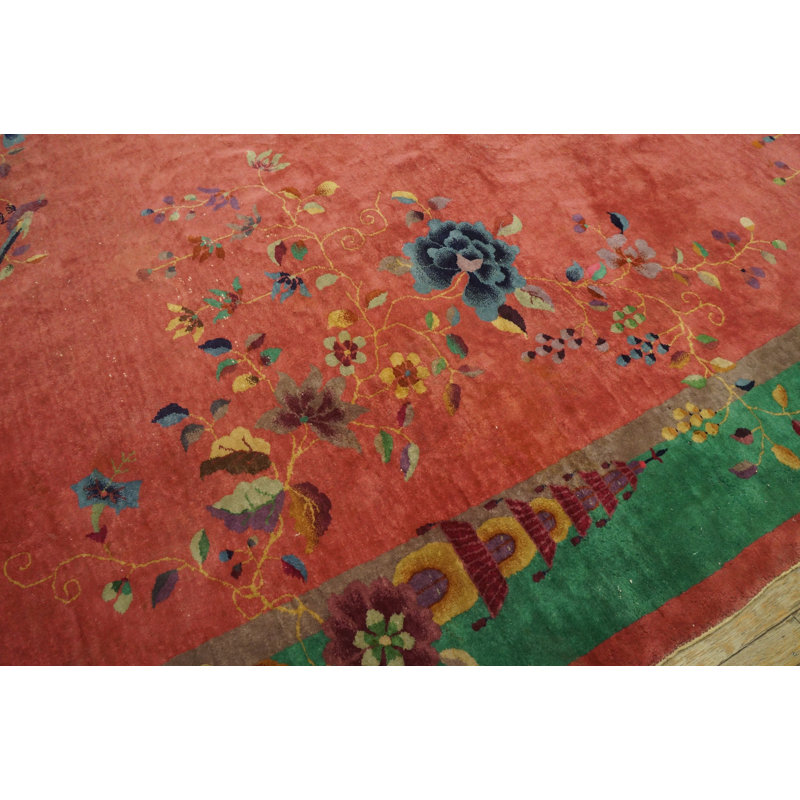 Tapis antique en laine noué à la main Coral / Salmon