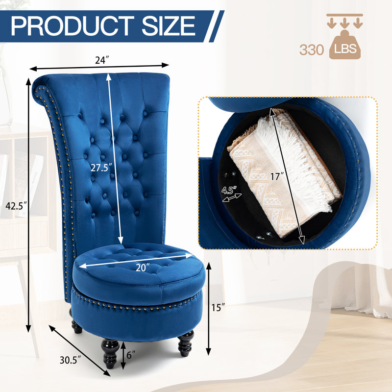 Jairaj Upholstered Accent Chair, Blue Velvet