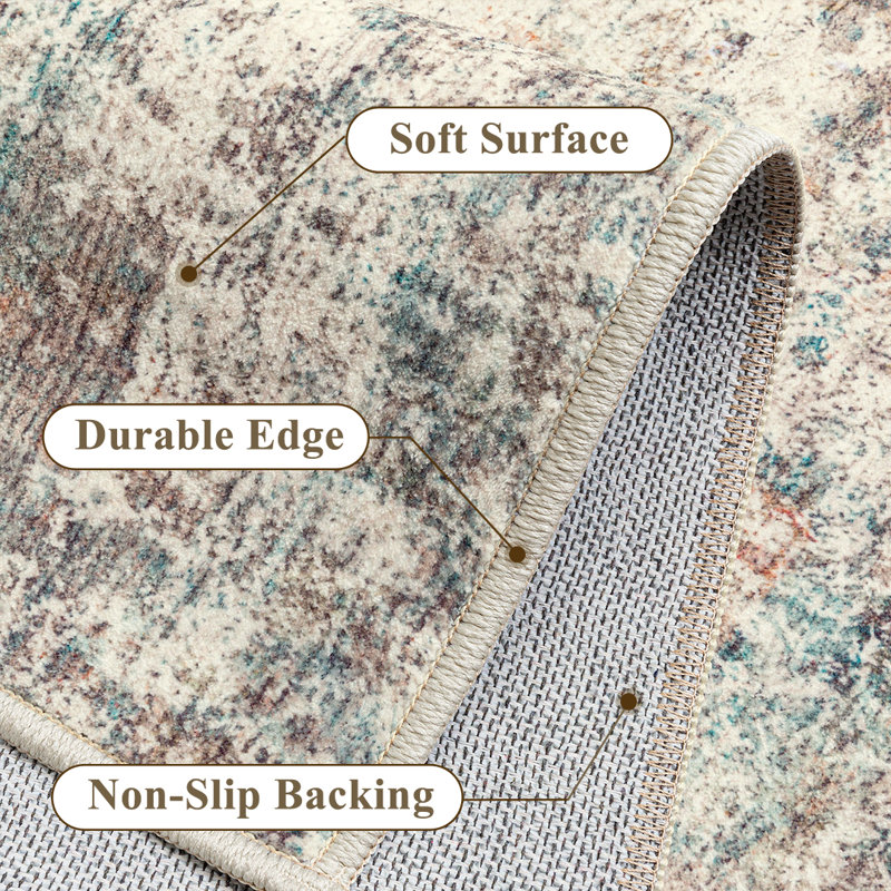 Sarah Modern Abstract Machine Washable Area Rug with Non-Slip Backing, Runner 2' x 8'