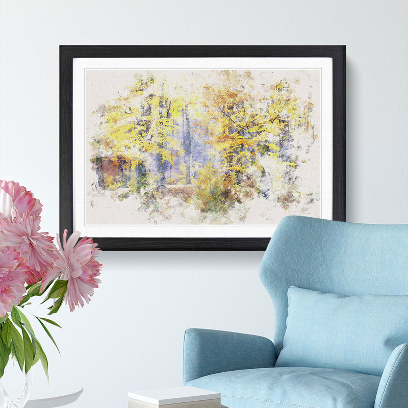 Forest in the Fall - Picture Frame Painting Print, 36cm H x 48cm W x 2cm D, Black Framed