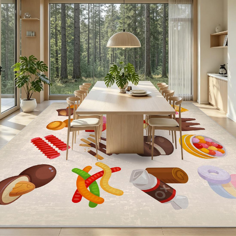 Tapis d'intérieur transparent, lavable à la machine, à motifs de desserts sucrés populaires, Rectangle 79" x 118"