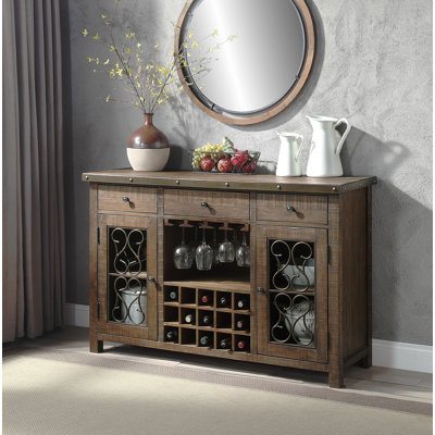 Raphaela Weathered  Finish Server W/Cup Holder & Wine Rack