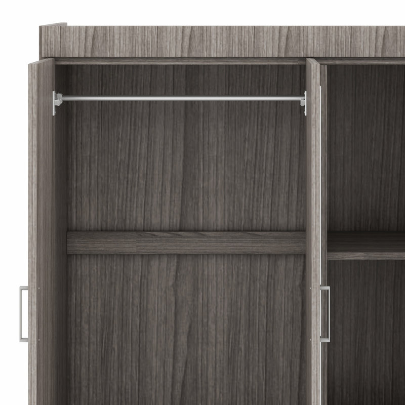 Armoire à miroir 3 portes avec tablettes intégrées et tiroirs de rangement, Gris