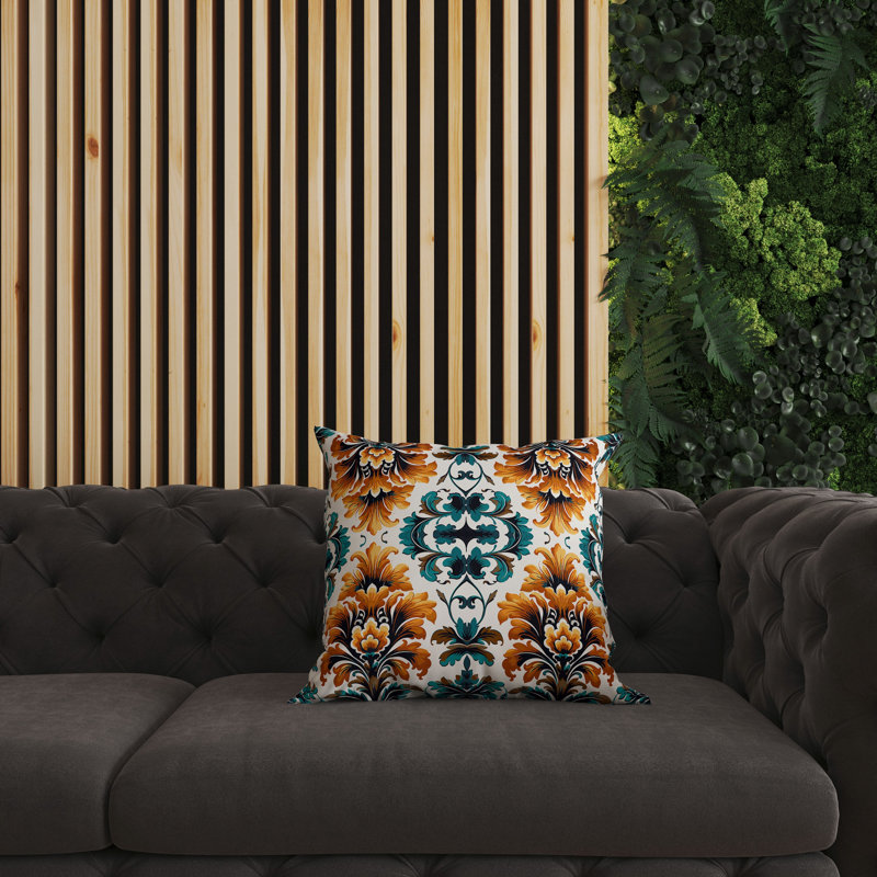 Damask Rapture Damask Reversible Throw Pillow, 18"H x 18"W, Green/Orange