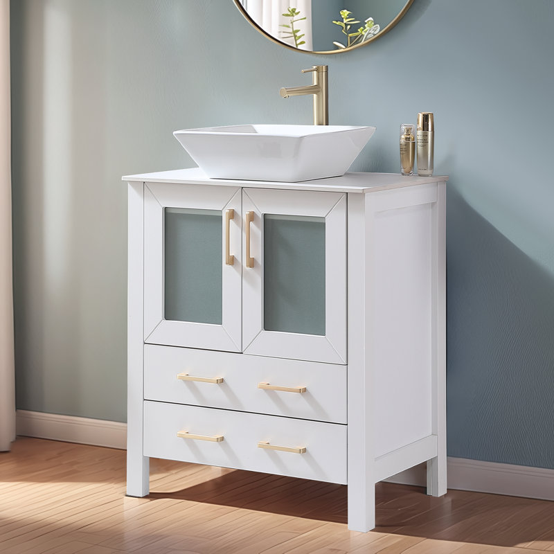 Byrl 30" Modern Free-standing Vessel Single Bathroom Vanity Set, White