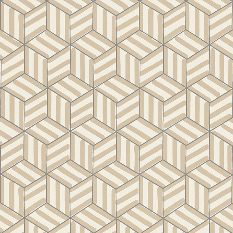 Schumacher x Miles Redd Tumbling Blocks Wallpaper, Greige