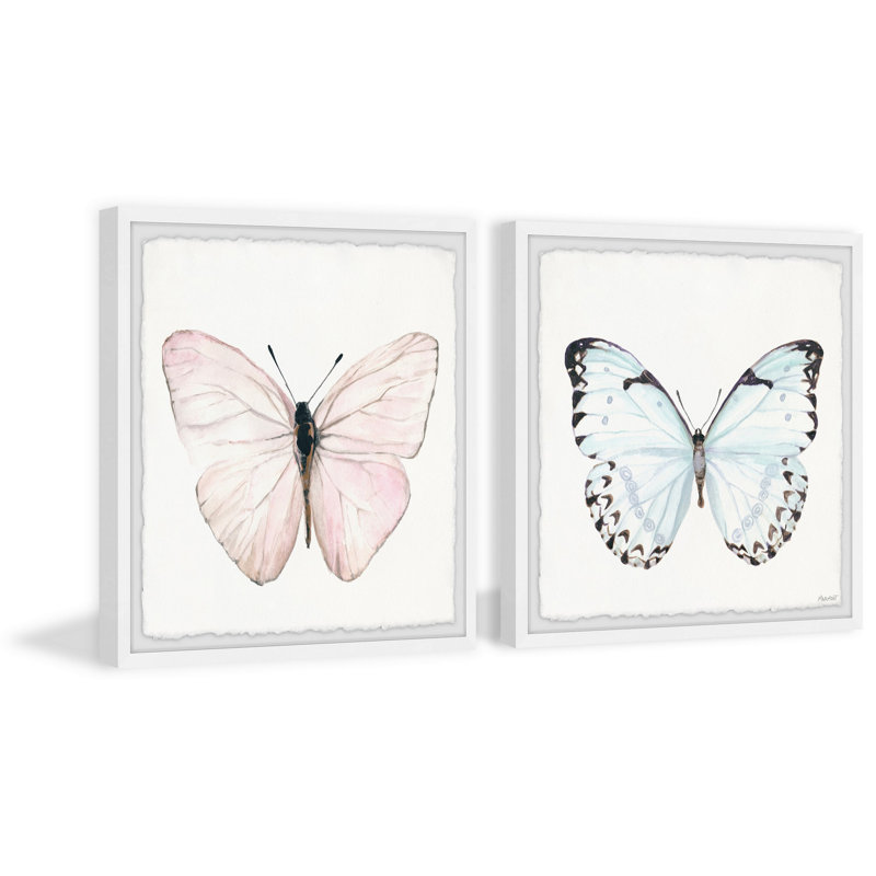 « blue and pink butterfly » par marmont hill-ensemble de 2 reproductions d’art encadrées sur papier