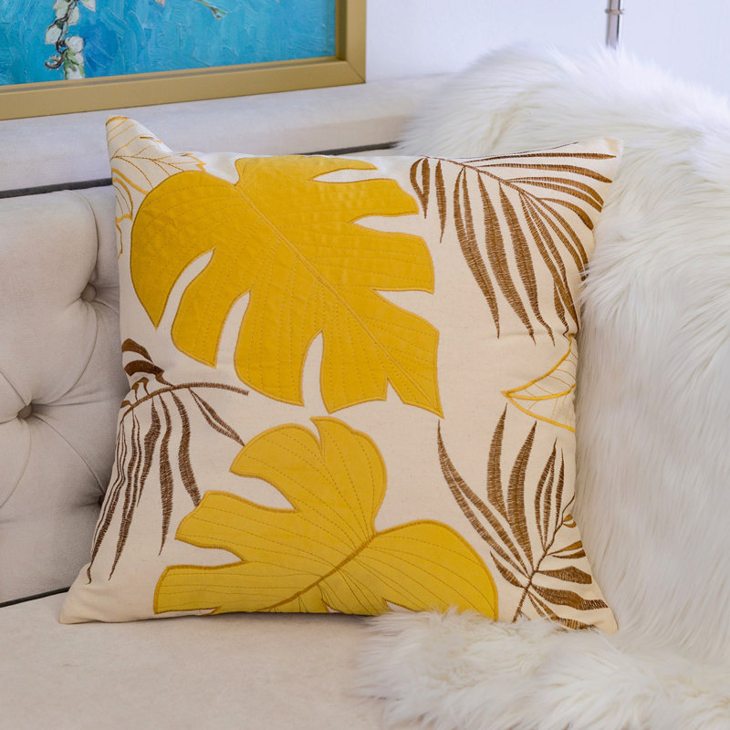 Coussin décoratif Autumn Vibes, Carré 20 po, Motif floral jaune