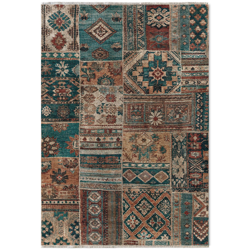 Tapis en chenille de coton marocain rétro bleu Eilette, Rectangle 2 pi 8 po x 5 pi