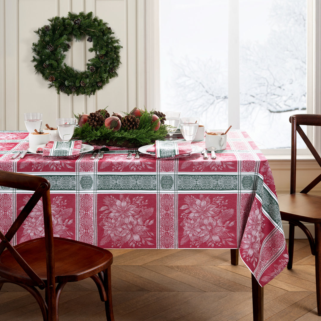 Poinsettia Plaid Jacquard Rectangle Plaid Cotton Tablecloth Alcott Hill® 
