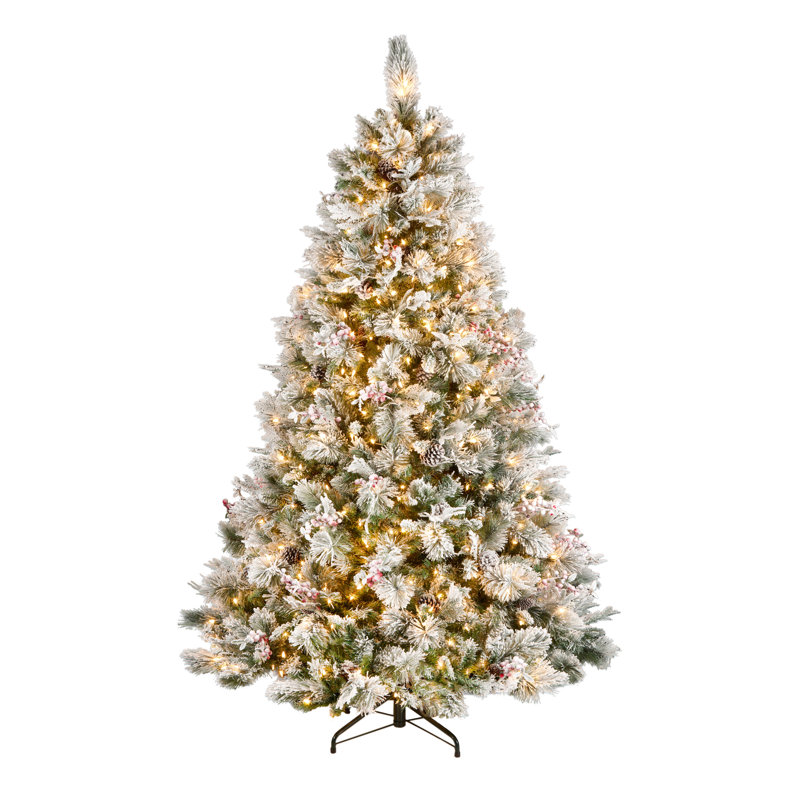 Snowy Bedford 7.5' Frosted Green Pine Artificial Christmas Tree with 700 Clear Lights