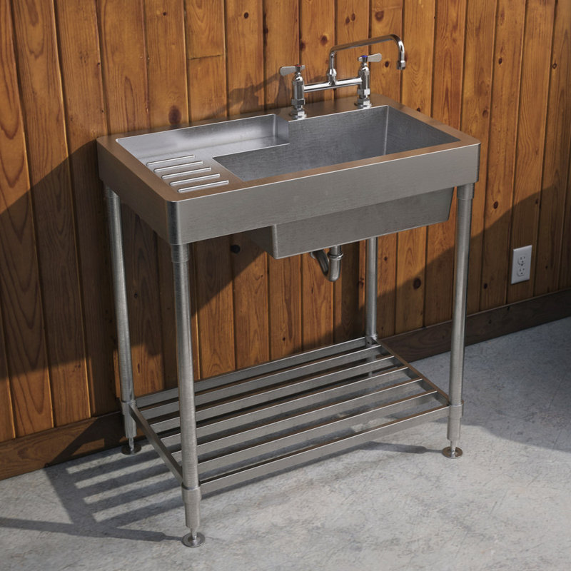 Whitehaus 33'' L Freestanding Single Bowl Stainless Steel Kitchen Sink