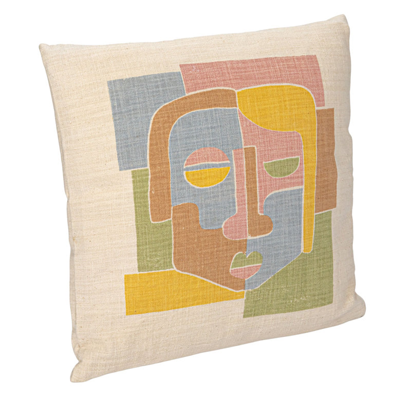 Colorful Abstract Face Graphic Cotton Throw Pillow