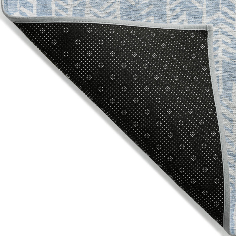3' X 5' Sky Blue And Ivory Tribal Washable Indoor Outdoor Area Rug