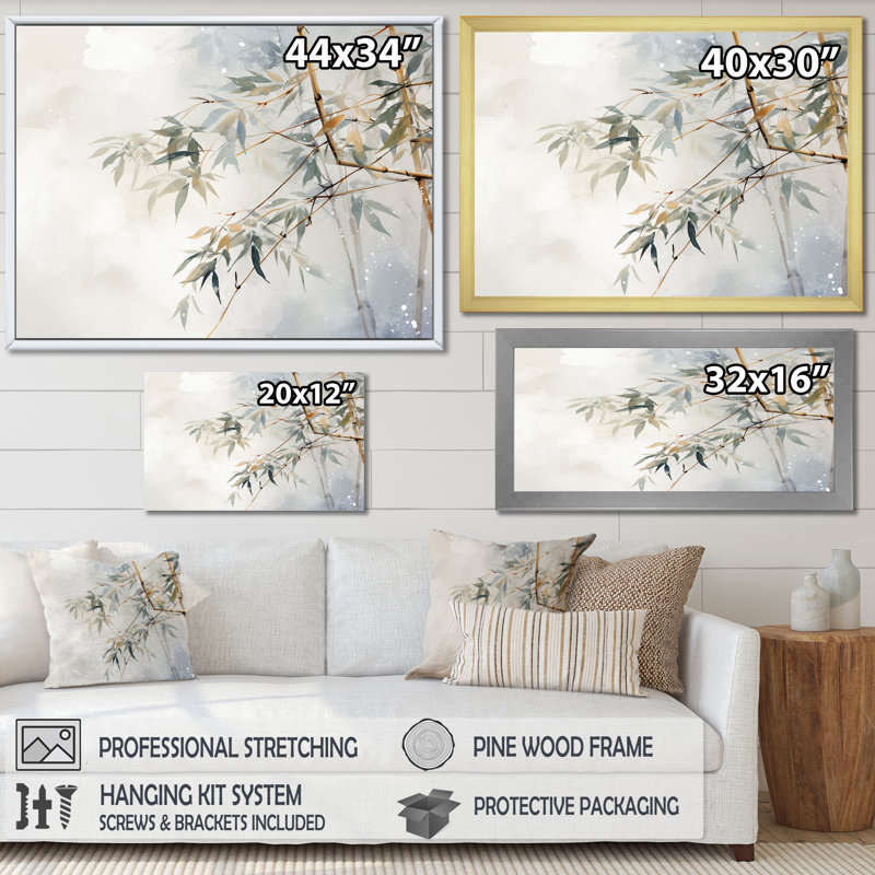 Gold Framed Minimalist Bamboo Serenity Canvas Print, 12" x 20"