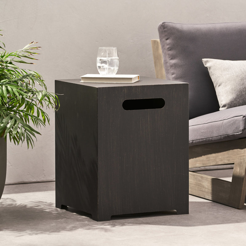 Table d'appoint en fer avec porte-réservoir en fer brun et doré, structure thermolaquée robuste, table de 20 po de hauteur x 14,89 po de largeur, design moderne brun et doré, l 14,89 po x P 14,89 po x H 20 po