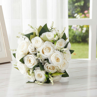 Bouquet de mariage artificiel pour la cérémonie, bouquet de fleurs artificielles de 9,8 po pour la décoration de fête de mariage, cadeaux d'anniversaire de la Saint-Valentin