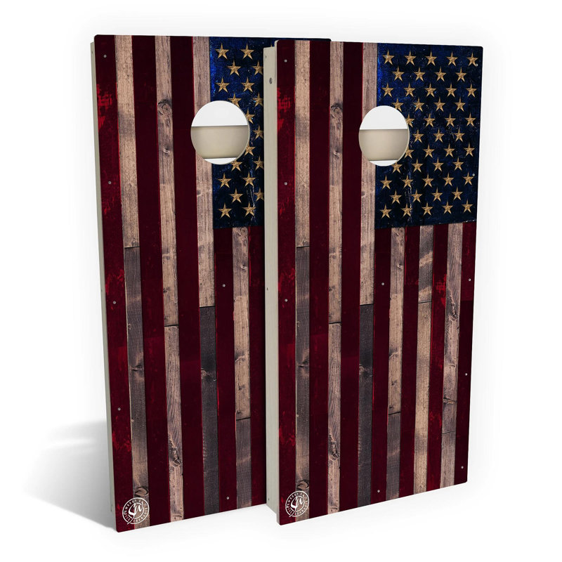 Ensemble de jeu de cornhole vintage 2 'x 4' avec drapeau et étui, Rouge