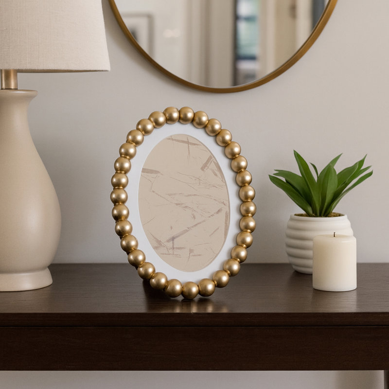 Decorative Oval Beaded Photo Frame - Minimalist Picture Frame For Wall Decor - Perfect For Entryway Display - 10", Gold