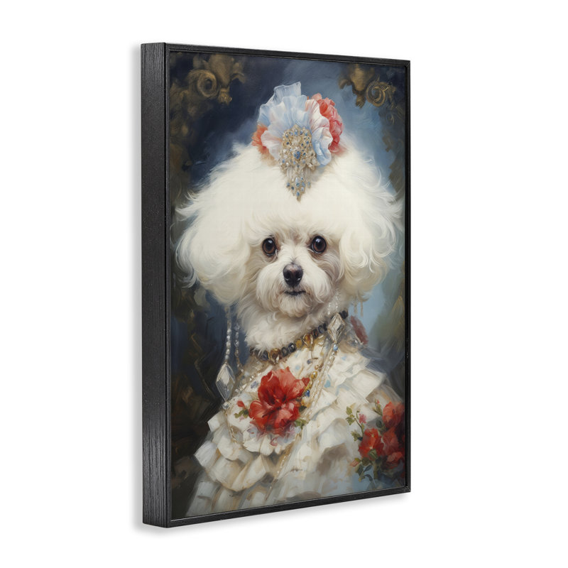 Bichon frisé époque victorienne, estampe numérique, design par Wumples, H 18 po x l 12 po, Giclée encadrée noir minuit