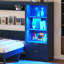 Lit escamotable avec bureau et tiroirs de rangement, cadre de lit mural pliable avec étagères et éclairage DEL pour petite chambre, format Queen, bleu-1839765743