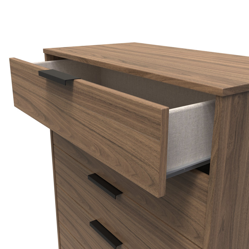 Fully Assembled Heda 5 - Drawer Chest of Drawers, Carini Walnut