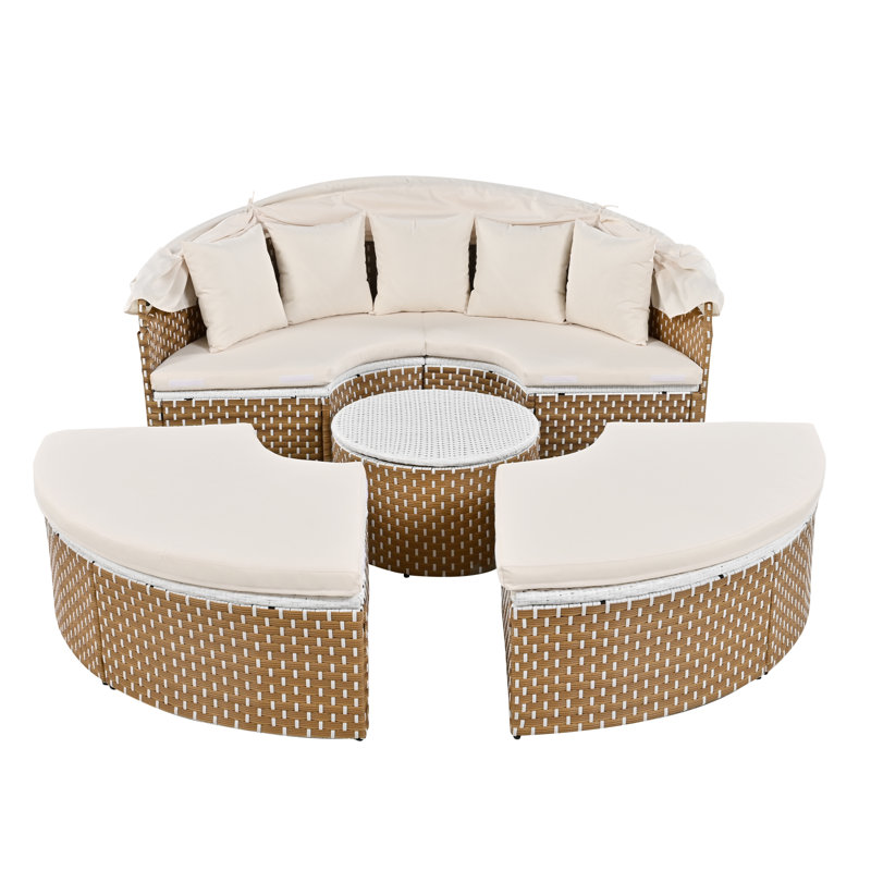 Harstad 170cm Wide Wicker Patio Daybed with Cushions