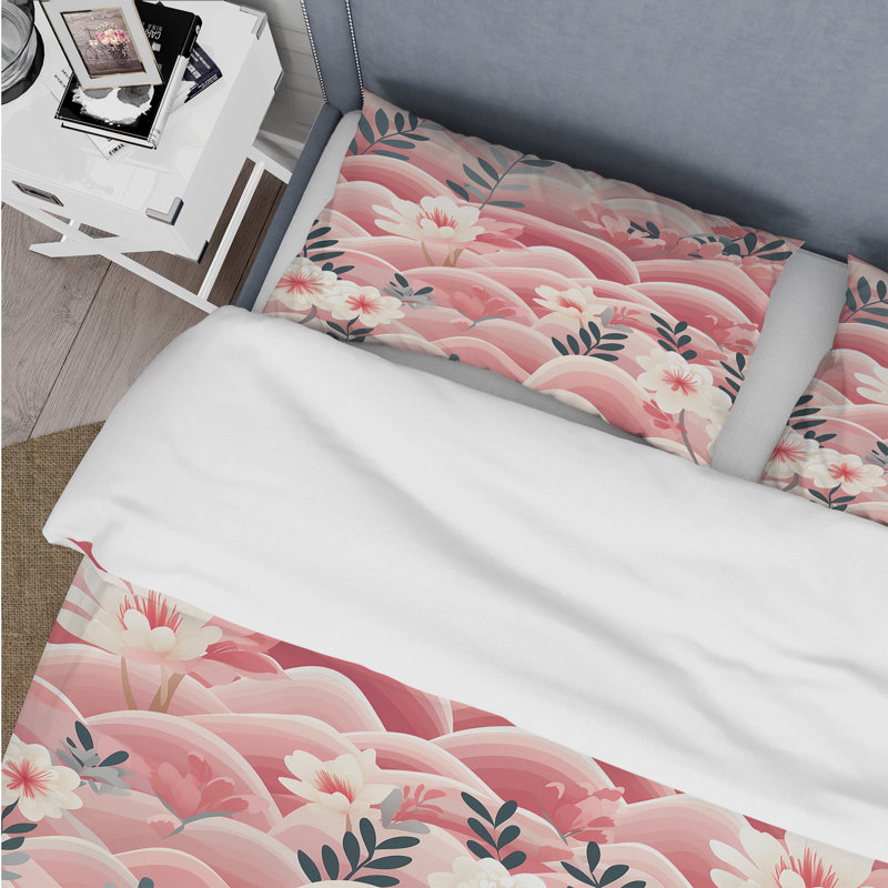 Ensemble de housse de couette rose et blanc à motif floral Hillead Meadows, Housse de couette pour très grand lit et 2 très