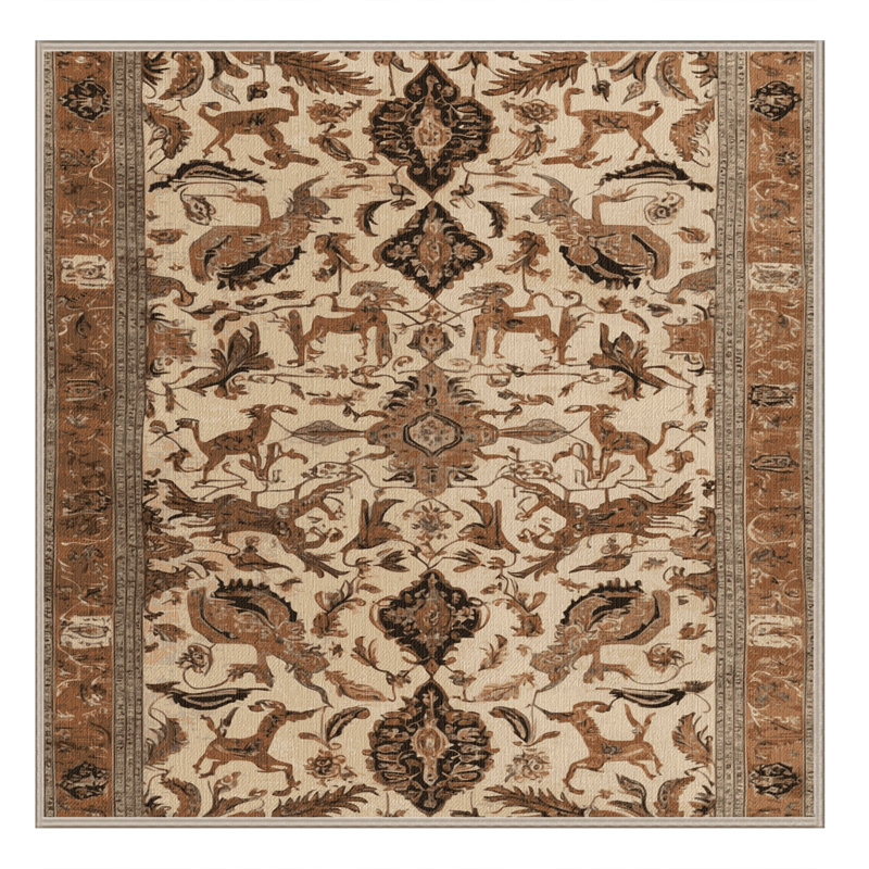 Machine Washable Persian Brown Area Rug, Square 3'