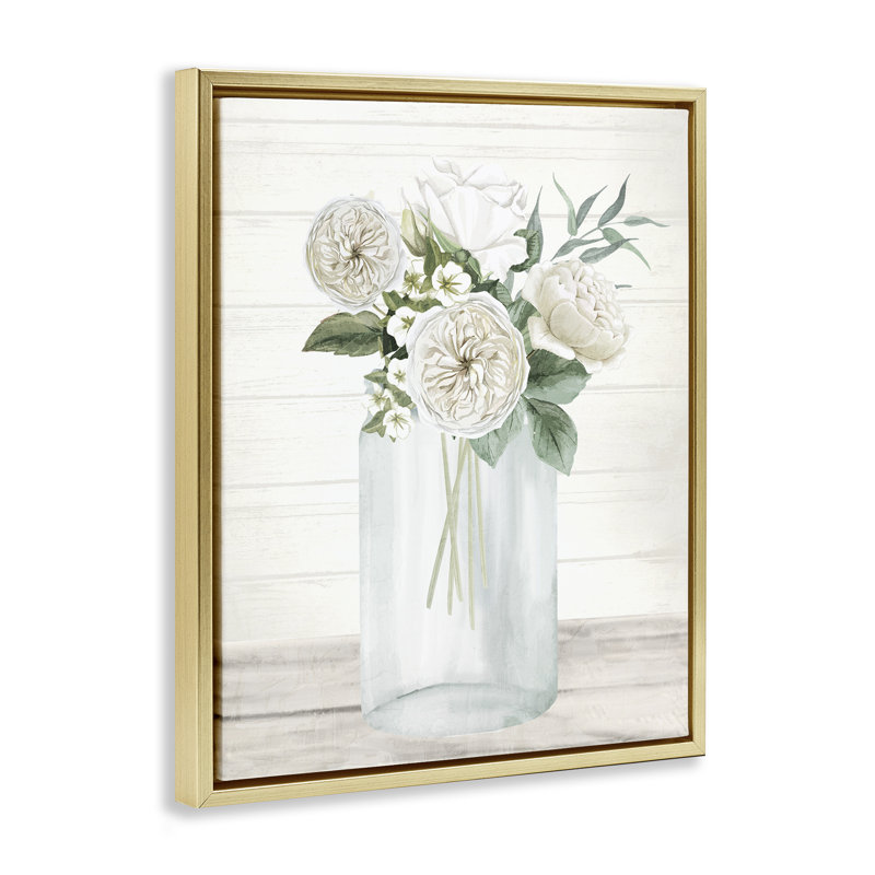 Cadre flottant Elegant Patience Bouquet, design par Kim Allen, H 31 po x l 25 po, Cadre flottant métallique doré