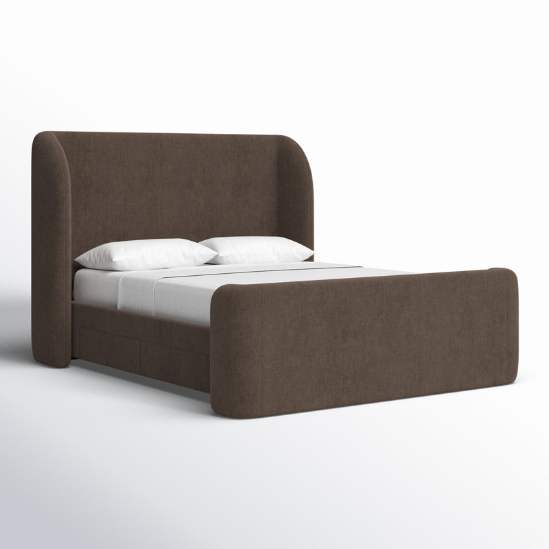 SOPHIA Upholstered Wingback Storage Bed, Queen, Dark Brown