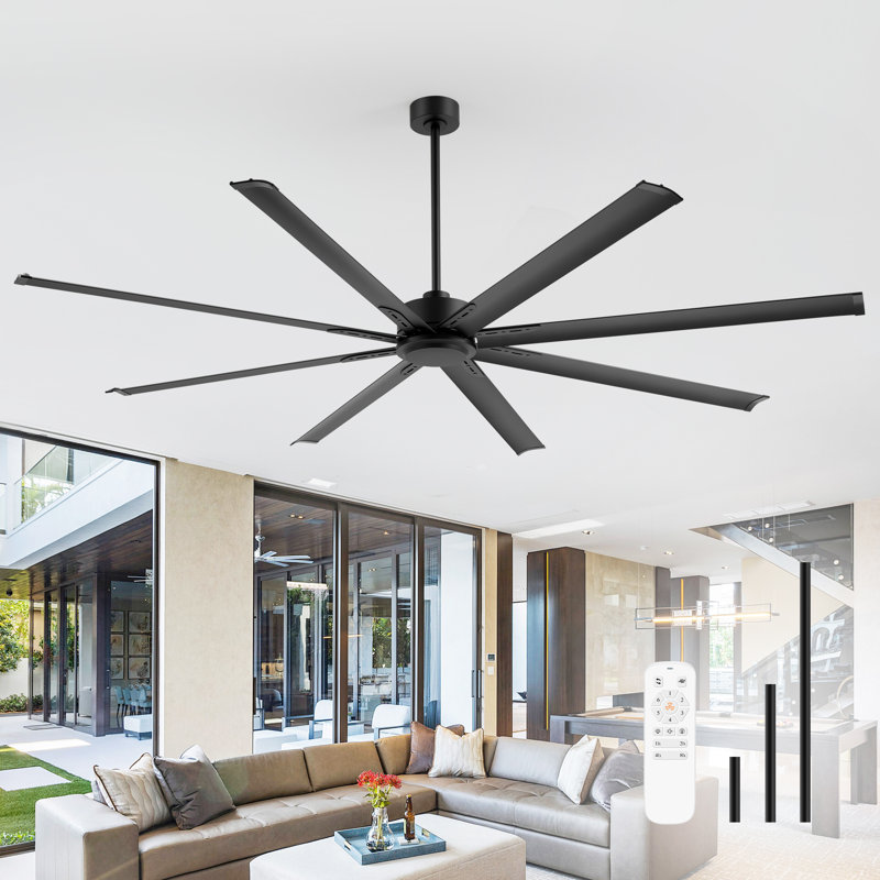 Ventilateur de plafond industriel à courant continu avec pales réversibles, 84 po de largeur, Noir