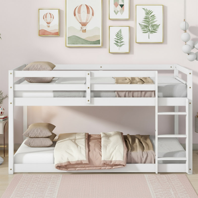 Lit superposé simple au-dessus d'un lit simple avec plateforme à lattes renforcées en échelle sans sommier, Blanc
