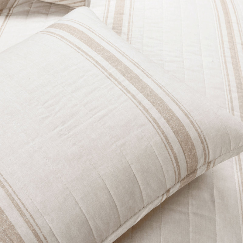Gilroy Farmhouse / Country Cotton Striped Quilt, King Quilt + 2 Shams, Neutral