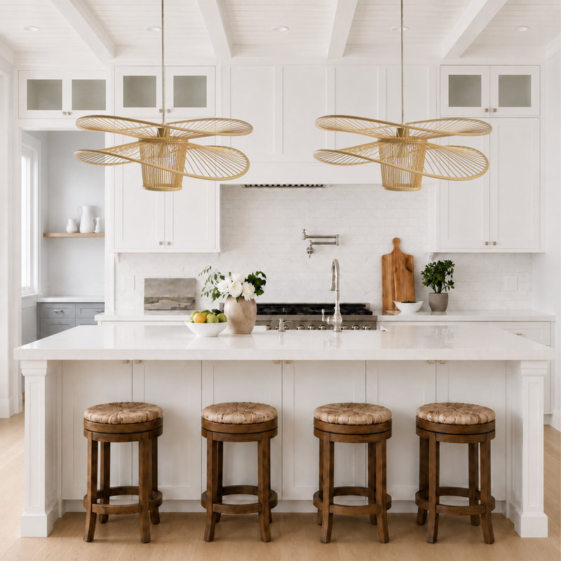 Ensemble de 2 luminaires suspendus en bambou tissés à la main et en forme d'aile, Naturel, Naturel