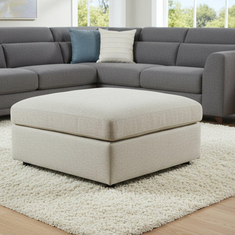 Upholstered Ottoman, Khaki
