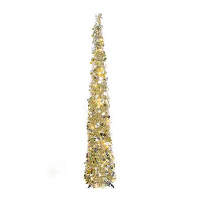 65in Gold and Silver Tinsel Popup Christmas Tree with 50 Prelit LEDs
