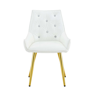 Fauteuil d'appoint en similicuir de qualité supérieure avec dossier capitonné en diamant et pieds en métal chromé Premium