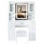 Meuble-lavabo blanc 41,4 po avec éclairage réglable, 5 tiroirs, 4 armoires, station de charge, tabouret rembourré et extérieur rétro - configuration idéale pour une chambre à coucher