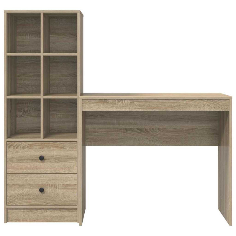 Desk With Storage With Drawer 2 Pcs 90 X 40 X 76 Cm, 76cm H x 60cm W x 40cm D, Sonoma Oak